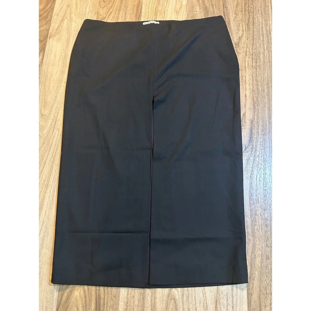 Abercrombie & Fitch Black Front Slit Midi Skirt XL High Waisted Side Zip Office